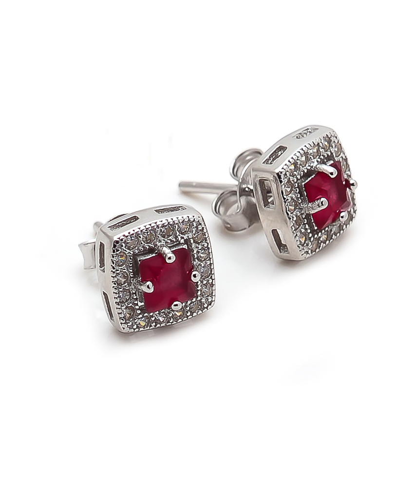 CZ Red Stone Earring - Divine Jewels