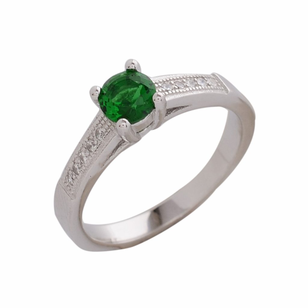 CZ Single Line Green Stone Ring - Divine Jewels
