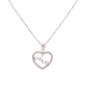 CZ Love Heart Pendant in Silver Chain