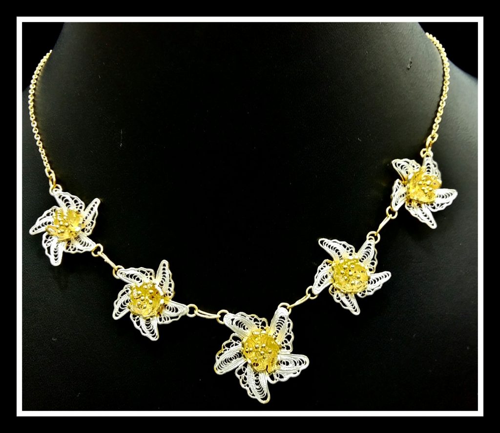 Filigree Exclusive Two Tone Flower Necklace Chain - Divine Jewels