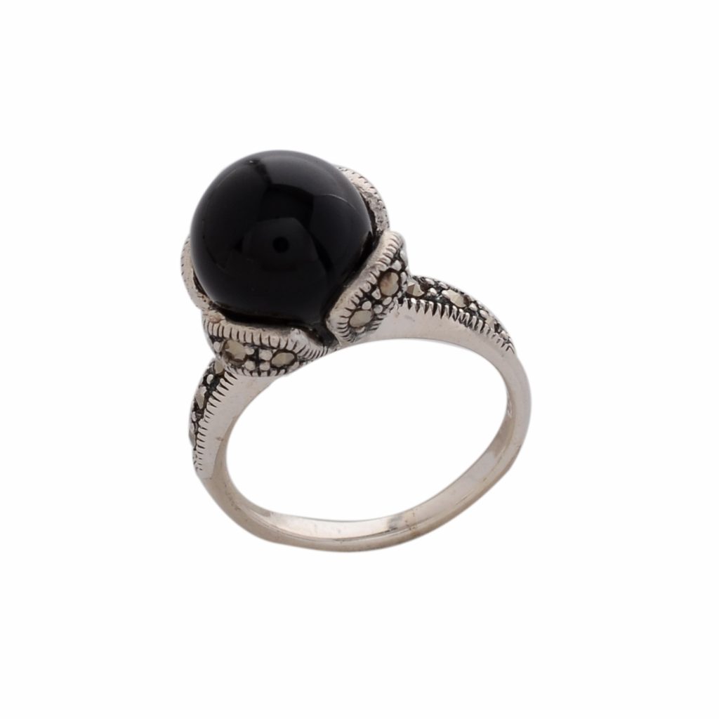 Marcasite Black Stone Ring - Divine Jewels