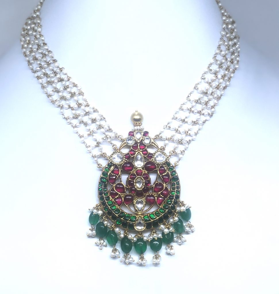 Dark Green With Large Pearls & Stones Kundan Jewellery Set – Maharani