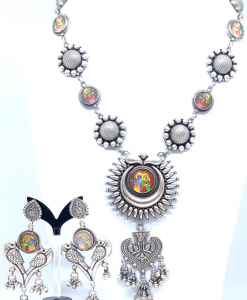 Antique Oxidized Radha Krishna Necklace Set
