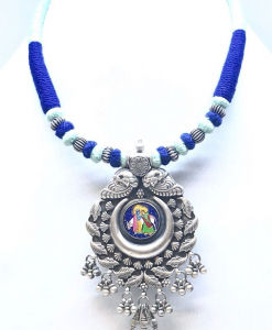 Antique Silver Radha Krishna Necklace