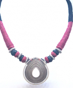 Antique Silver Colorful Thread Necklace