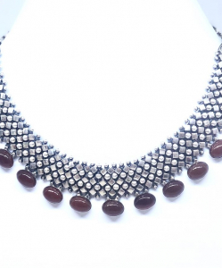 Antique Silver Red Beads Necklace