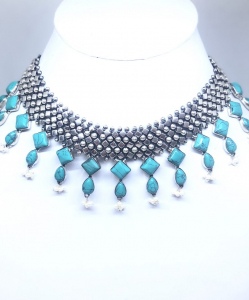 Antique Silver Blue Turquoise Necklace