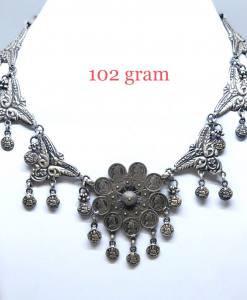 Antique Silver Flower Choker Necklace