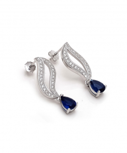 CZ Hanging Earring with Blue Drops