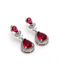 Beautiful CZ Hanging Earring with Red Stones