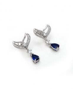 CZ Solitaire Hanging Earring with Blue Drops