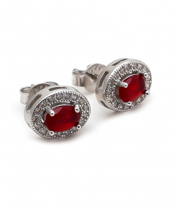 CZ Oval Shaped Red Stone Earring