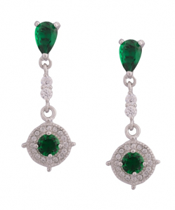 CZ Hanging Earring with Green Stones