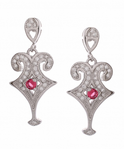 CZ Hanging Earring with Red Stone
