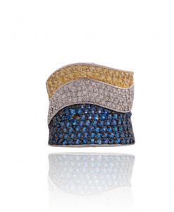 CZ Tricolor Ring – Yellow, White, Blue
