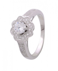 CZ Solitaire Flower Ring