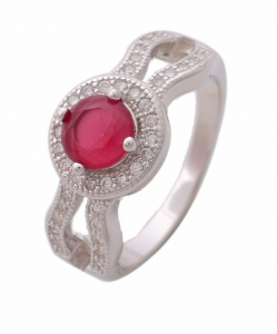CZ Double Line Red Stone Ring
