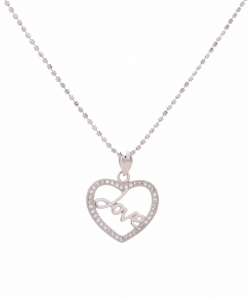 CZ Love Heart Pendant in Silver Chain