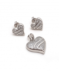 CZ Heart Pendant Set with Heart Shaped Earrings