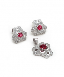 Beautiful CZ Pendant Set with Red Stone