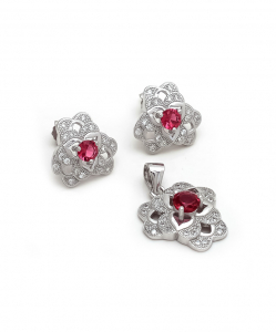 Beautiful CZ Pendant Set with Red Stone