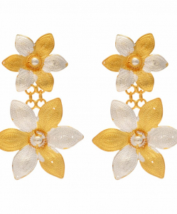 Filigree Two Tone Double Flower Hanging Earring