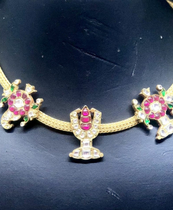 Silver Kundan Necklace with red and green Motifs