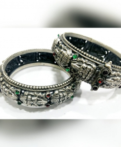 Oxidised Beautiful Silver Red and Green Set of Bangles